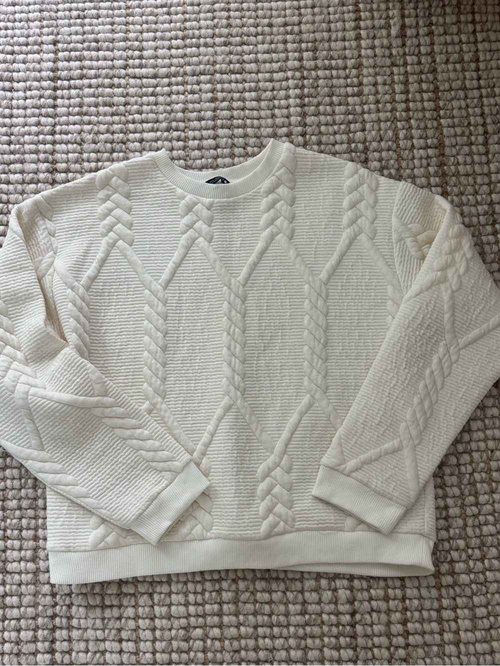 Zara Off- White Cable-Pattern Crewneck Sweatshirt